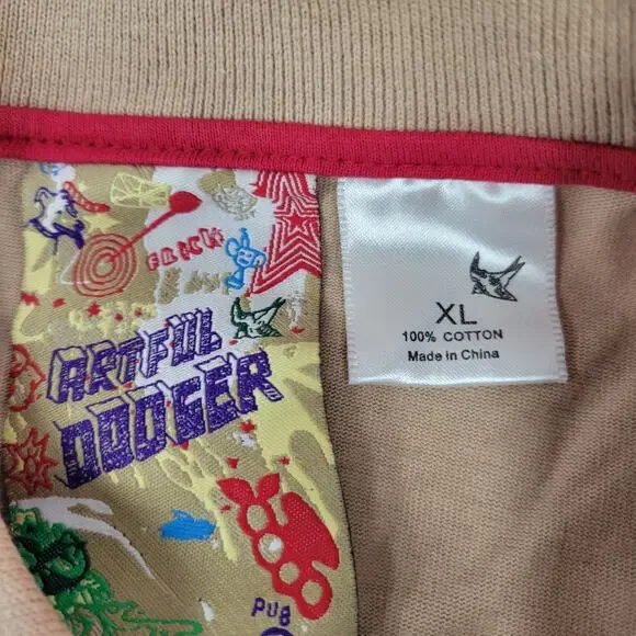 Vintage Artful Dodger Polo Shirt Mens XL Brown Graphic Skull Long Sleeve NWT - Picture 6 of 7